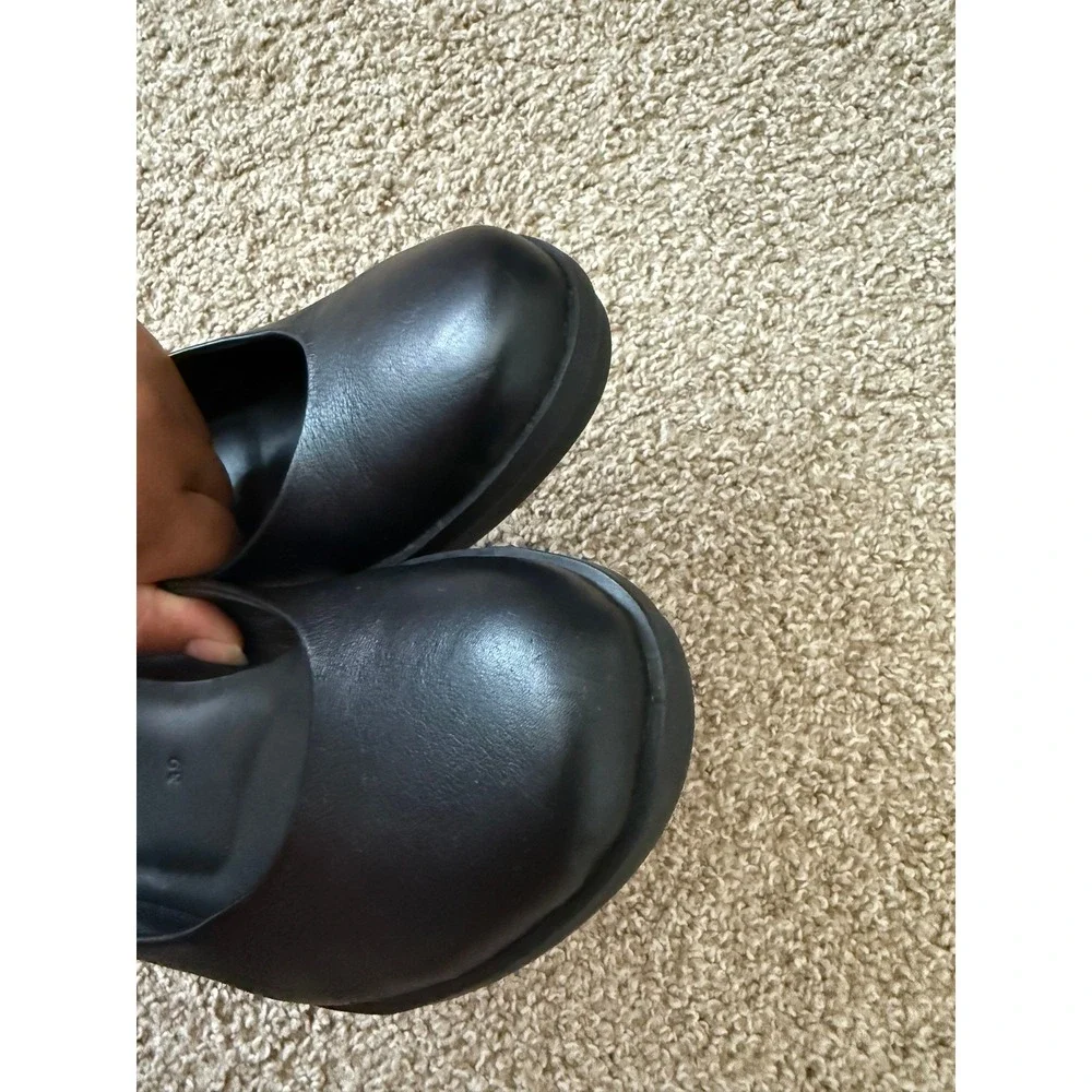ECCO Women Black Leather Wedge Pumps Round Toe Comfort Shoes Size 39 Preppy
